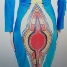 Load image into Gallery viewer, Long Sleeve Blue Low Back Neck Cut African Kitenge Dress