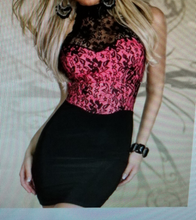 Load image into Gallery viewer, Red/Black Floral Lace Halter Neck Mini Dress