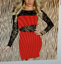 Load image into Gallery viewer, Elegant Red Lace Long Sleeve Stylish Mini Dress