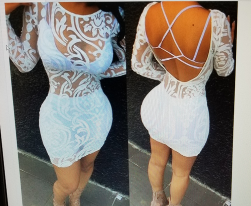 White Sexy Lace Long Sleeve Backless Mini Dress
