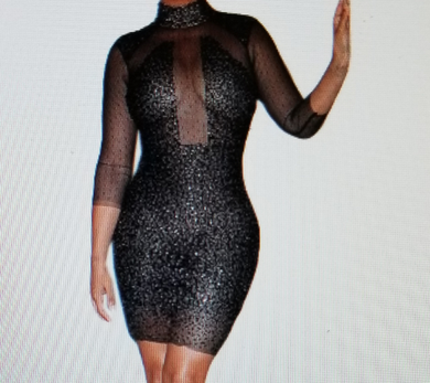 Sexy High Collar Sequin Transparent Dress