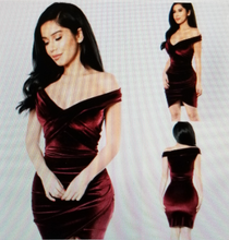 Load image into Gallery viewer, Elegant Wine/Red Off The Shoulder Velvet Dress