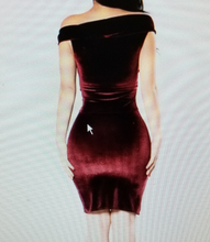 Load image into Gallery viewer, Elegant Wine/Red Off The Shoulder Velvet Dress