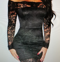 Load image into Gallery viewer, Black Sexy Lace Long Sleeve Off Shoulder Mini Dress