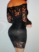 Load image into Gallery viewer, Black Sexy Lace Long Sleeve Off Shoulder Mini Dress