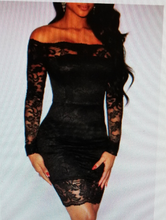 Load image into Gallery viewer, Black Sexy Lace Long Sleeve Off Shoulder Mini Dress