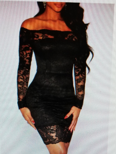 Black Sexy Lace Long Sleeve Off Shoulder Mini Dress