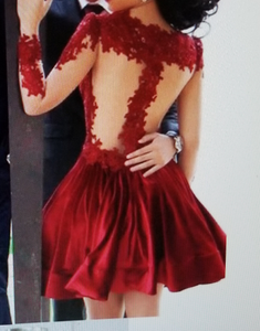 Elegant Backless Lace Mini Evening Dress (Red)