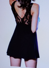 Load image into Gallery viewer, Black Elegant Round Neck Lace Top Patchwork Mini Dress