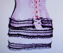 Load image into Gallery viewer, Sexy Lacy Pink Bowtie Ruffle Corset Top With Matching Mini Skirt