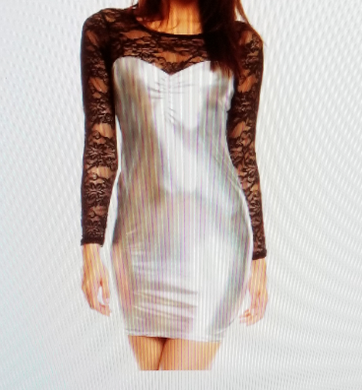 Sexy Silver Vinyl Mini Dress With Black Lace Trim