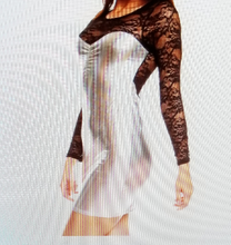 Load image into Gallery viewer, Sexy Silver Vinyl Mini Dress With Black Lace Trim