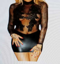 Load image into Gallery viewer, Sexy Black Rose Lace Vinyl Mini Dress