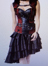 Load image into Gallery viewer, Red Gothic Corset With Black Leather Pockets And Matching V Skirt