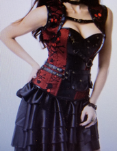 Load image into Gallery viewer, Red Gothic Corset With Black Leather Pockets And Matching V Skirt