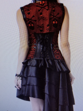 Load image into Gallery viewer, Red Gothic Corset With Black Leather Pockets And Matching V Skirt