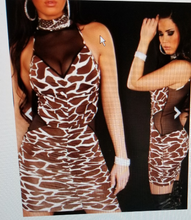 Load image into Gallery viewer, Sleeveless Brown Leopard Spotted Rhinestone Neck Mini Dress